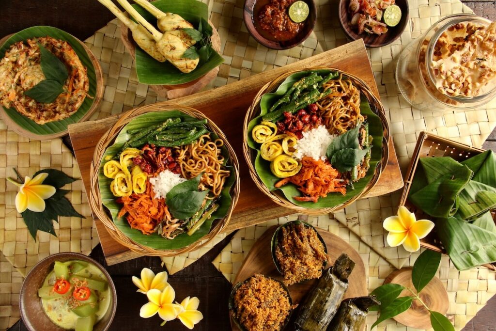 nasi,campur,bali.,popular,balinese,meal,of,rice,with,variety