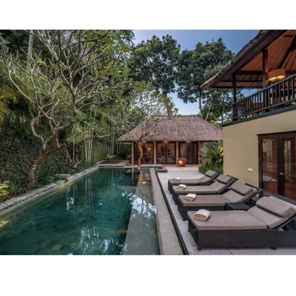villas exterior with pool and forest at solace hotel