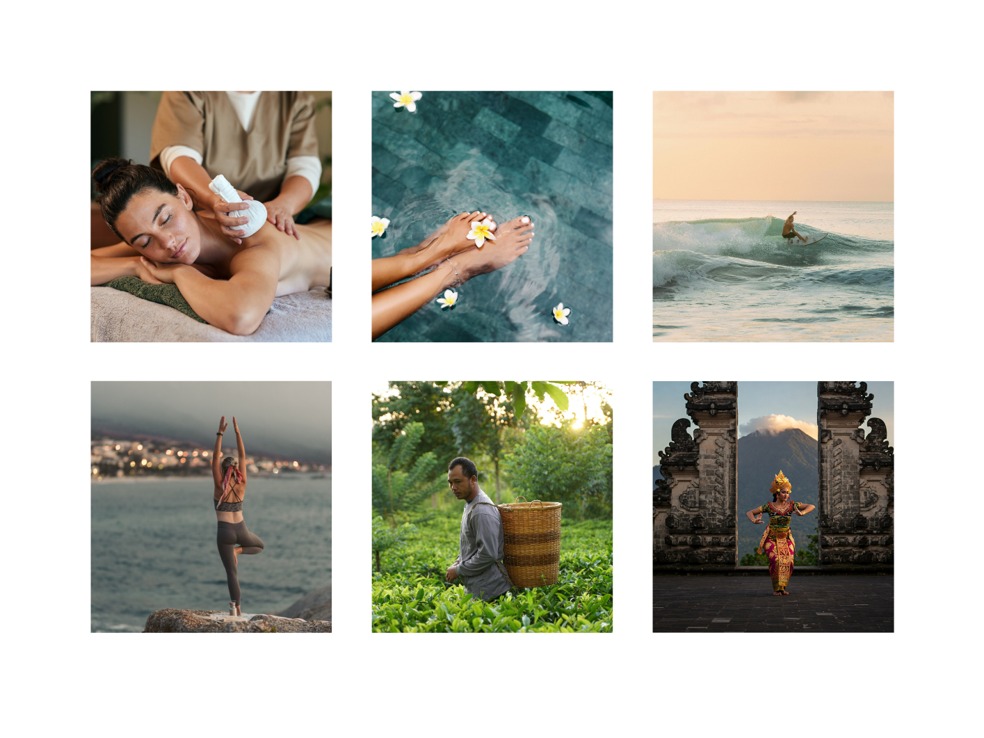Bali activities as yoga, spa, massage, tea, surf offered in solace hotel